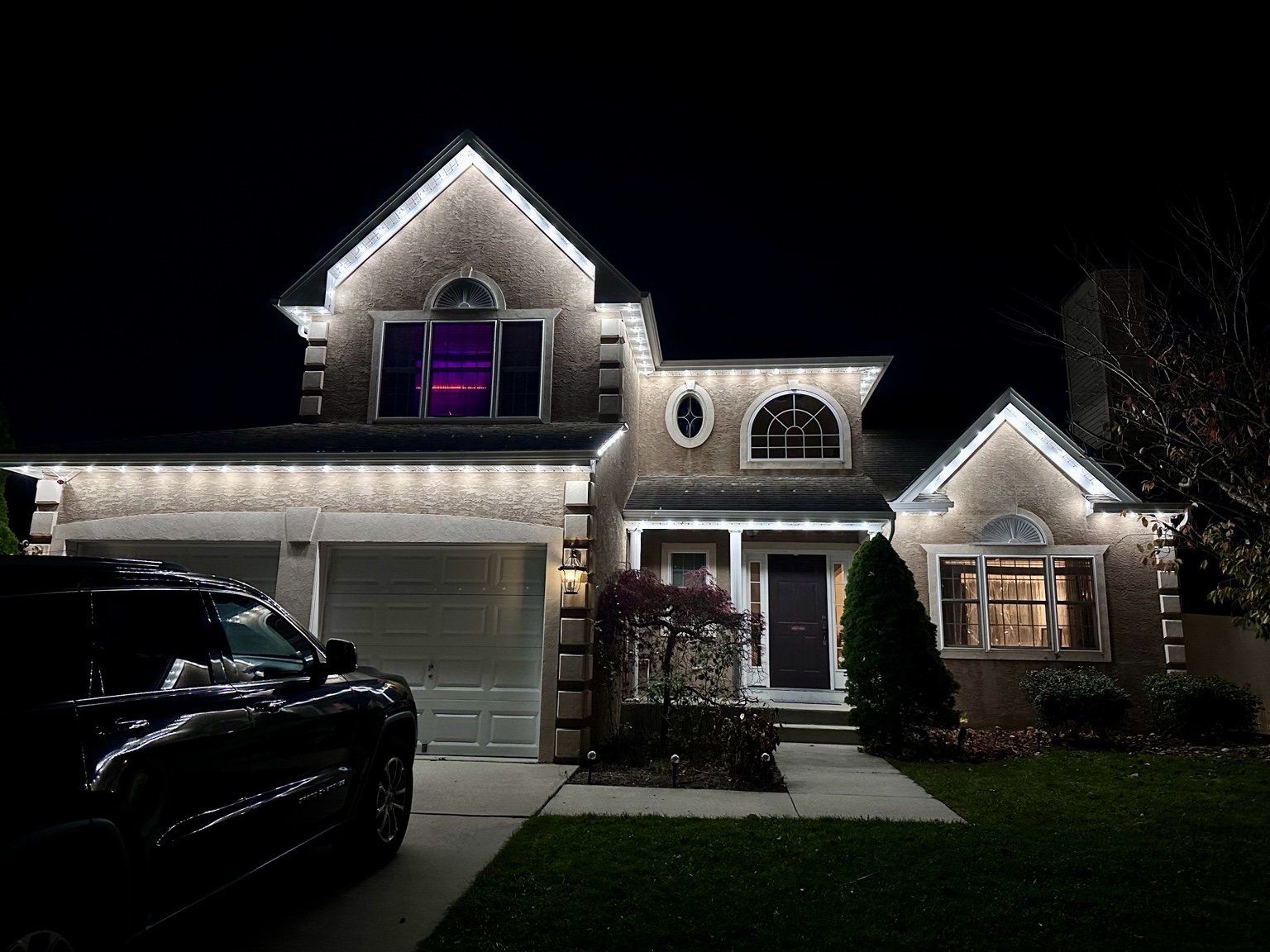 Permanent exterior trim lighting installed on a South Jersey home